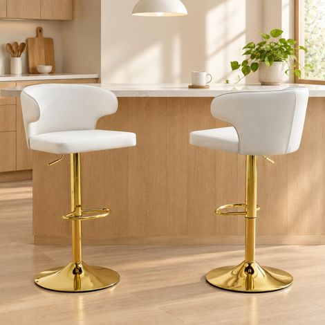 Pack de 2 taburetes de bar blancos con respaldo, altura regulable y giro 360° (1/5)
