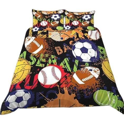 Housse de couette football 200x200 cm, parure de lit en microfibre avec 2 taies d'oreiller 65x65 cm (1/5)