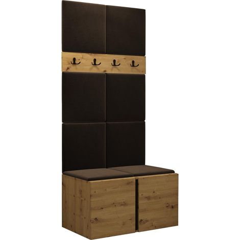 Meuble d'entrée Pinis IV, Chêne Artisan, 186x84x46cm, Tissu, Stratifié, À poser, Murale