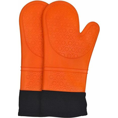 Ofenhandschuh, Silikon-Küchen-Topflappen, Ofenhandschuh, hitzebeständig, extra lang, rutschfest, Küchenhandschuh (Orange, 1 Paar), Sunny (1/5)