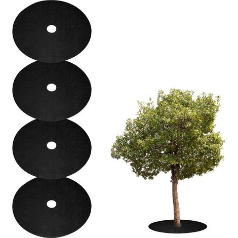 4pcs Tree Mulching Ring 82cm Non-Woven Round Tree Protector Mat Anti-Weed Plant Cover Rings Weed Control Black (1/5)