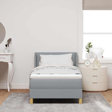 vidaXL Boxspringbett mit Kopfteil Hellgrau 200 x 90 cm Stoff (1/5)