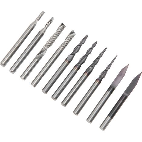 10-teiliges Fräserset mit 3,175 mm Schaft, Gravierfräser für die Bearbeitung von Leiterplatten, Kunststoff und Hartholz (1/5)