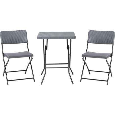 Bistro Set Grey Synthetic Material Seat and Backrest Steel Legs Table and 2 Chairs Foldable Weather-Resistant TRAPPETO