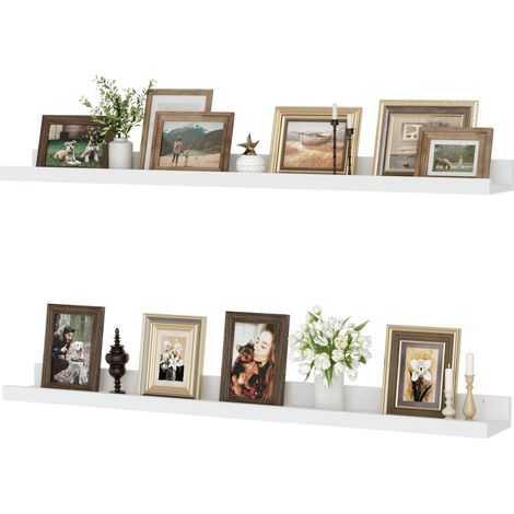 Lot de 2 étagères flottantes blanches de 90 cm pour fixation murale, étagère à rebord pour enfants, pour salon, cuisine, chambre à coucher, salle de bain, livres, affichage photo (1/5)