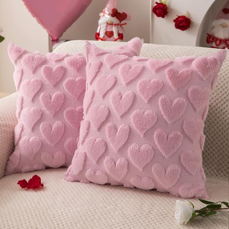 Housse De Coussin - Cœur Rouge - 45 X 45 Cm - En Polyester Moelleux - Fermeture Éclair Cachée - Pour Décoration Intérieure - Lot De 2 (1/5)