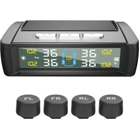 Kit de Surveillance Sans Fil de la Pression des Pneus avec Capteurs Solaires, 4 Unités Extérieures et Affichage Température