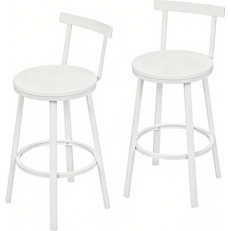 Set di 2 sgabelli bar bianchi in MDF e metallo con schienale curvo e poggiapiedi (1/5)