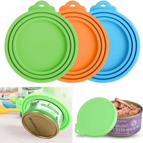 Lot de 3 couvercles pour boîtes de conserve pour animaux de compagnie - Silicone durable pour la conservation des aliments fr Label (1/4)