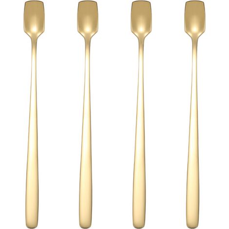 Ensemble de 4 cuillères à long manche, agitateurs à café, cuillères à thé glacé, cuillères à crème glacée, cuillères à cocktail en acier inoxydable (1/5)