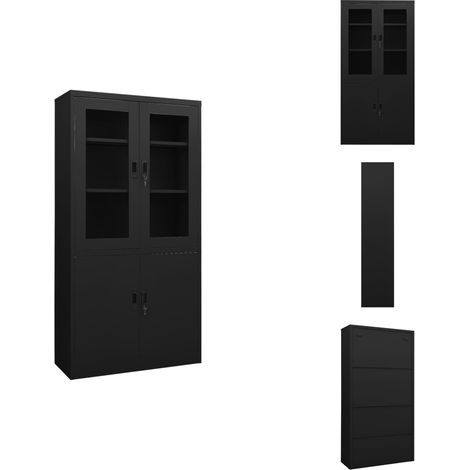 The Living Store Armoire de bureau Noir 90x40x180 cm Acier - Armoire dossiers (1/5)