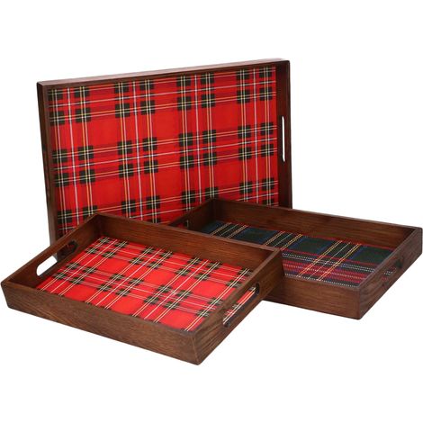 Set 3 Vassoi in legno design scozzese rettangolare (1/3)