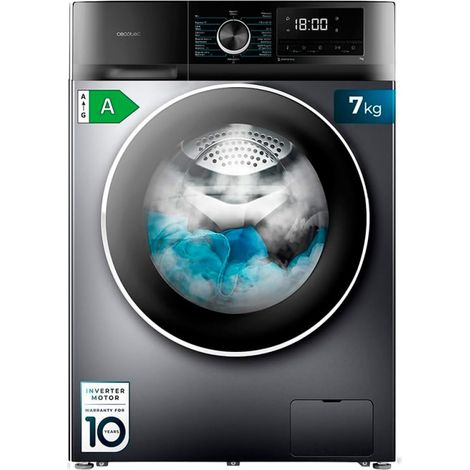 Cecotec Lavadora 7Kg Bolero DressCode 7500 Inverter Steel A. 16 Programas, Baso Consumo, Motor Inverter plus, SteamMax