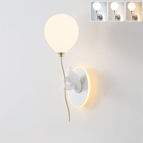 Applique avec ampoule, Lampe de chevet ours dessin animé, Lampe décorative avec abat-jour en verre, 3 températures de couleur, 52 cm (droite) (1/5)