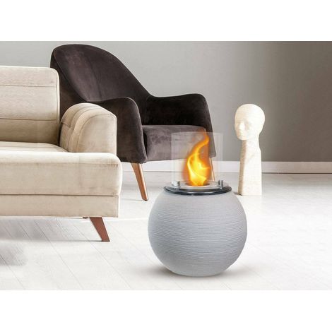 Dmora - Camino a bioetanolo Alliste, Caminetto ecologico, Focolare senza fumo, Riscaldatore ad etanolo, Made in Italy, 40x40 h54 cm, Grigio chiaro (1/3)