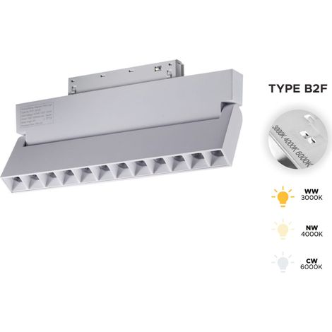 Faretto lineare a LED bianco regolabile da 12W 3CCT, tipo B2F, per binari magnetici SMART TRACK, 48VDC. (1/5)