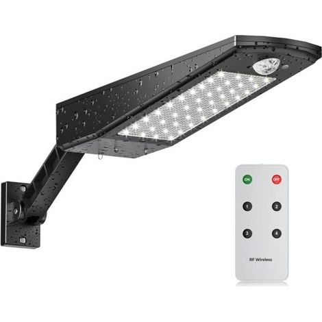 Faro solare da esterno con 48 LED, 3000 lm, impermeabile IP65, con staffa regolabile e telecomando, sensore di movimento a 180° per giardino [Class-Crezuo]-Crezuo