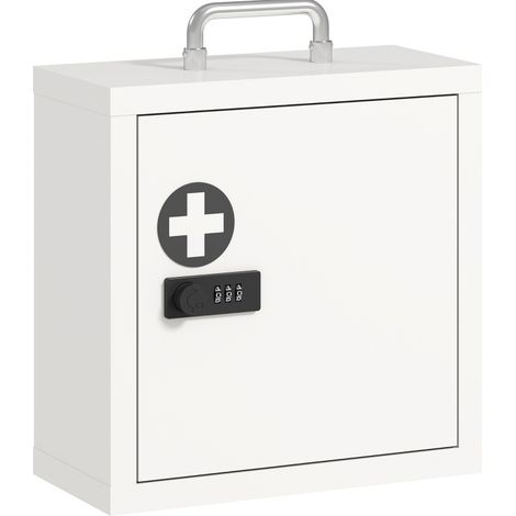 Armario botiquín de pared con cerradura de combinación, 2 niveles, acero inox blanco (1/4)