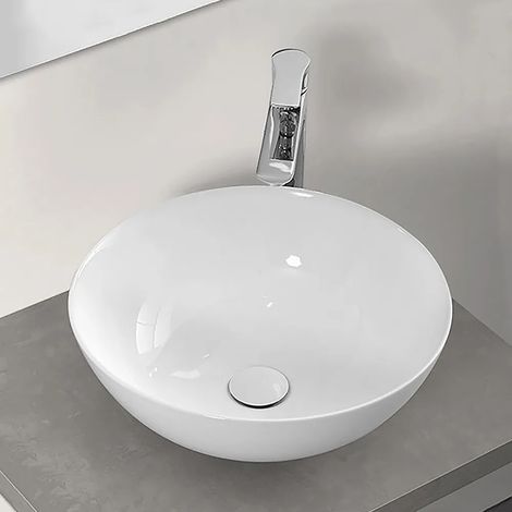 Lavamani da appoggio a bacinella 40 cm in ceramica bianco lucido (1/5)