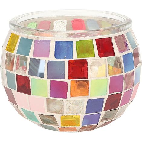 Portacandele in vetro a mosaico fatto a mano, colorato e romantico, perfetto per decorare bar/sala da pranzo (1/5)
