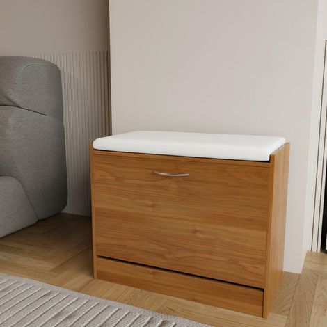Panca Portascarpe Scarpiera Da Ingresso Piccola Salvaspazio Con Cuscino Anta A Ribalta Seduta Imbottita In Ecopelle Tripla Profondità Soggiorno Casa Camera Ufficio 60 x 30 x 48 Cm Noce - Colore: Noce