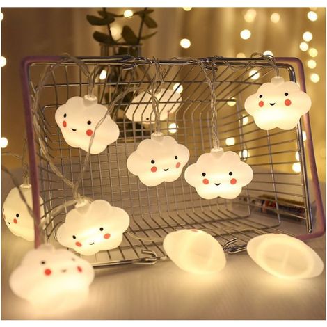 Hübsche, wolkenförmige Lampe mit Gesicht – Schlafzimmerleuchte – Kleines Nachtlicht (warmweiß) – Batteriebetriebene Lichterkette (3 m Batterie) (1/5)