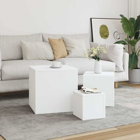Tables d'appoint 3 pièces en bois d'ingénierie blanc 404170 (1/5)