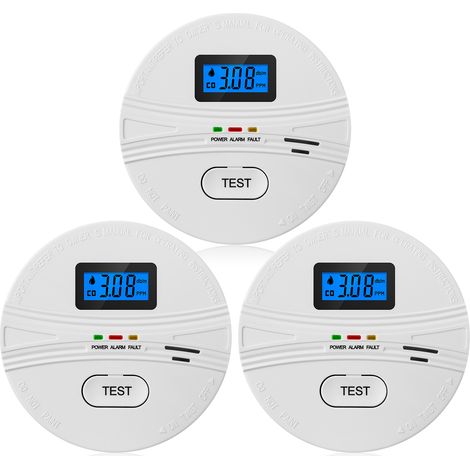 Détecteur de fumée et de monoxyde de carbone 3 packs 2 en 1 détecteurs de CO et de fumée alimentés par batterie avec bouton de test avertissement sonore et écran numérique LCD alarme incendie portabl (1/5)
