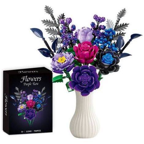 Ensemble de construction de roses violettes - convient aux adultes et aux femmes - idéal pour Halloween, Noël et autres fêtes fleurs et décorations artificielles. (Vase non inclus) (1/5)
