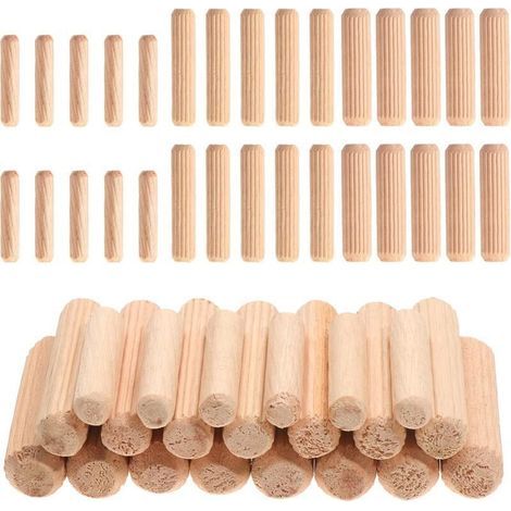 650 Pièces Goujons Chevilles en Bois 6x30/8x40/10x40 mm, Cheville de Meuble, Chevilles Cannelés en Bois, Goujon Bois pour Projets D'artisanat de Meubles et Bricolage (1/4)