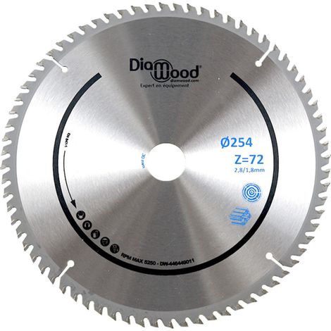 Lame de scie circulaire HM finition D. 254 x Al. 30 x ép. 2,8/1,8 mm x Z72 TP Nég pour Alu/bois - OMNIVOR