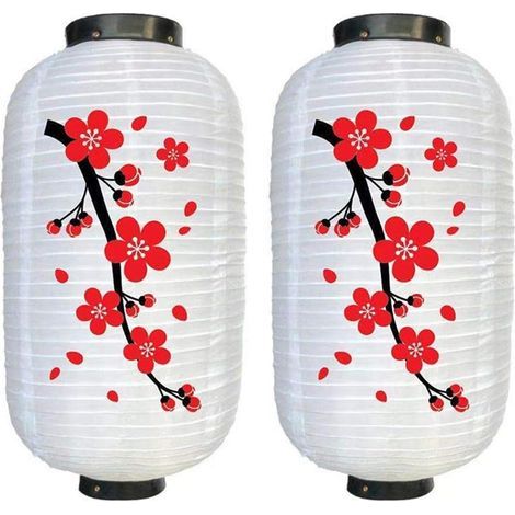 2 Lanterne Japonaise, Motif Sakura, Tissu Imperméable, Suspension Intérieur Extérieur, Décoration Jardin Restaurant (1/5)