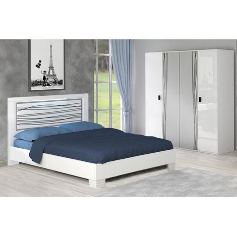 CADIRY - Pack Lit 140x190cm Sérigraphié avec Leds + Armoire (1/4)