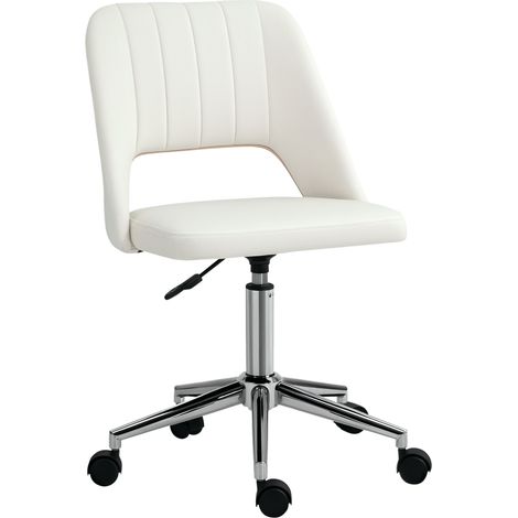 Höhenverstellbarer Schreibtischstuhl mit Rollen, 360° drehbar, Jakobsmuschel-Form, Schaumstoff, 49 x 60 x 79-91 cm, Cremeweiß (1/5)