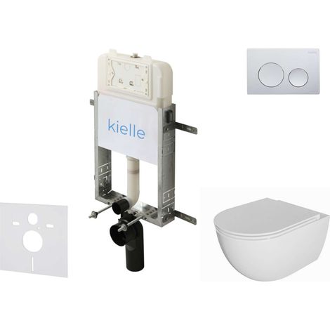 kielle Genesis New - Conjunto de instalación empotrada, inodoro Oudee Rimless, asiento softclose y pulsador Gemini New I, cromo brillante 30528SZ02
