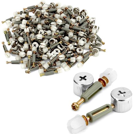 100 jeux de connecteurs de meubles excentriques 3 en 1, vis M6x40 mm avec écrous cylindriques Ø15 mm pour la fixation d'armoires et de tiroirs de meubles (1/5)
