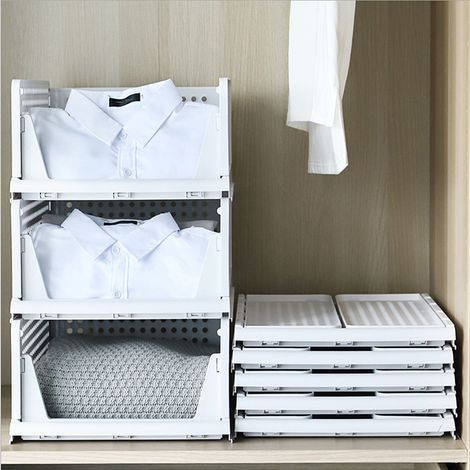 Lot de 4 boîtes de rangement pliables en plastique - Pour armoire de cuisine, boîte de transport - Tiroir coulissant - Blanc (1/5)