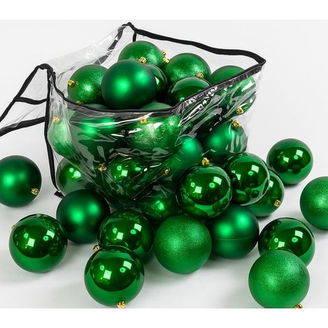 Lot de 27 boules de Noël 12cm diamètre Vert (7 brillantes, 7 mates, 7 texturées, 6 opalines) (1/5)