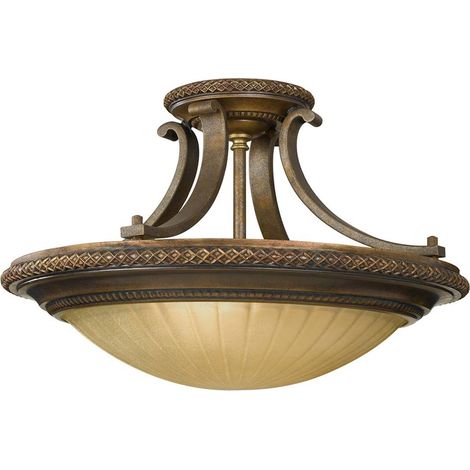 Plafoniera soggiorno luce acciaio vetro oro-bronzo D 45,7 cm 2 fiamme (1/5)