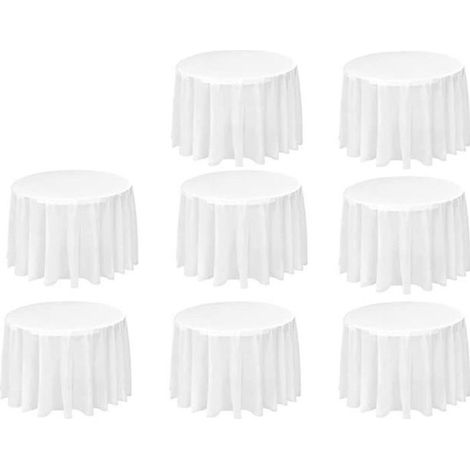 Lot de 8 Nappes Rondes, Nappes Jetables Blanches de 84 Pouces, Nappes Rondes en Plastique ImperméAble PEVA (Blanc) (1/4)