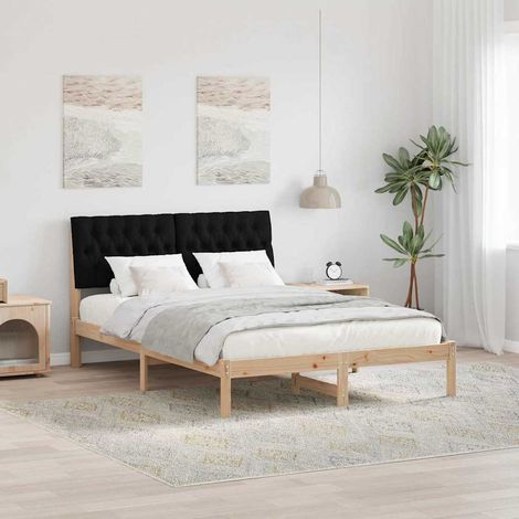 Estructura de Cama con Cabecera Tapizada Marrón 135 x 190 cm