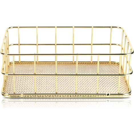 Petit panier de rangement en fer forgé doré pour cosmétiques sur bureau pour chambre et salle de bain (1/5)