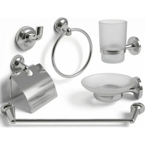 Set Da Bagno 6 Pezzi Cromato vetro accessori bagno moderno Porta Asciugami 52436
