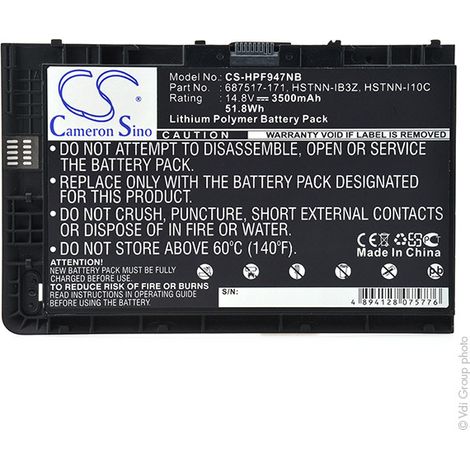 NX - Batterie ordinateur portable compatible HP 14.8V 3500mAh - BT04XL687517-17 (1/4)