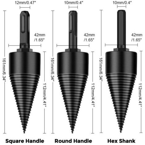 NALOOKAMIC 4 PCS Forage pour bois chauffage, Forage Forets Outils, Fendeuse de Bûches 42mm pour Fendre du Bois Bois Outil de Coupe avec Tige Hexagonale, Queue Carrée, Tige Ronde
