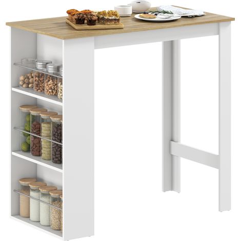 Tavolo da bar, tavolo alto da cucina, bancone, 112L x 57W x 106H cm - 3 ripiani - finitura rovere chiaro bianco