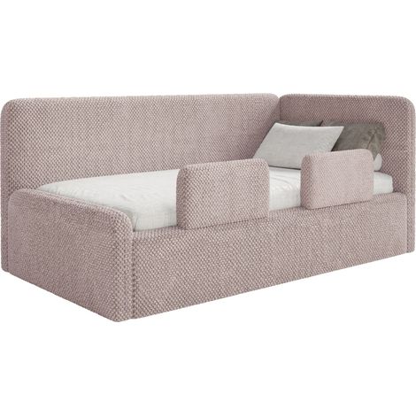 Selsey Fanko – Kinderbett 90x200 cm mit Rausfallschutz, Matratze, Kopfteil rechts, Plüsch, Puderrosa