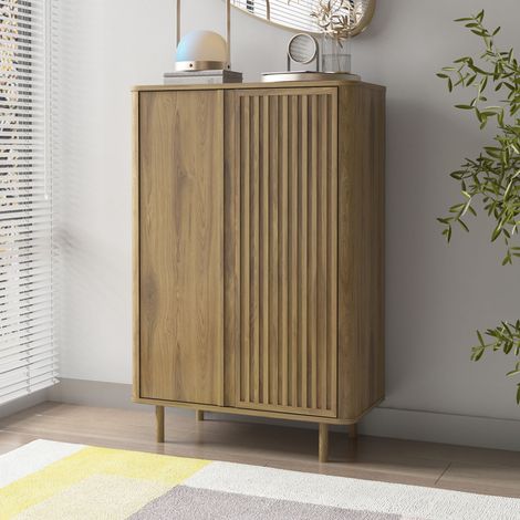 Buffet haut 2 portes 86x40x131 cm effet chêne foncé - SUDEA