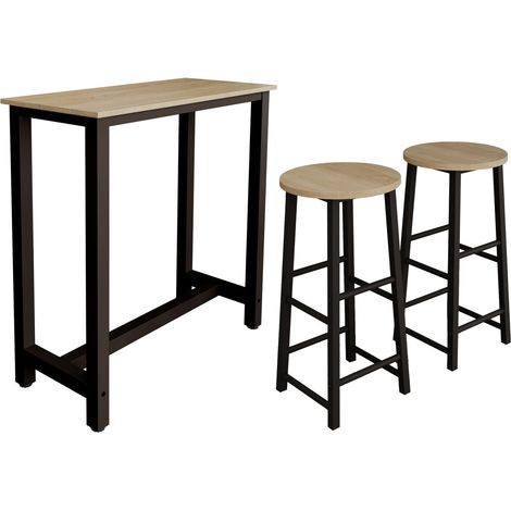 Mesa alta con 2 Taburetes Patas metal 100x100x40cm Barra cocina Modelo Ani Negro y Sonoma