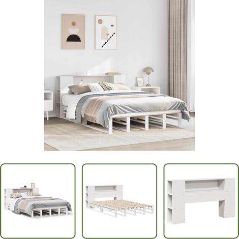 vidaXL Bett mit Regal - Massivholzbett mit Regal ohne Matratze Weiß 150x200 cm (1/5)